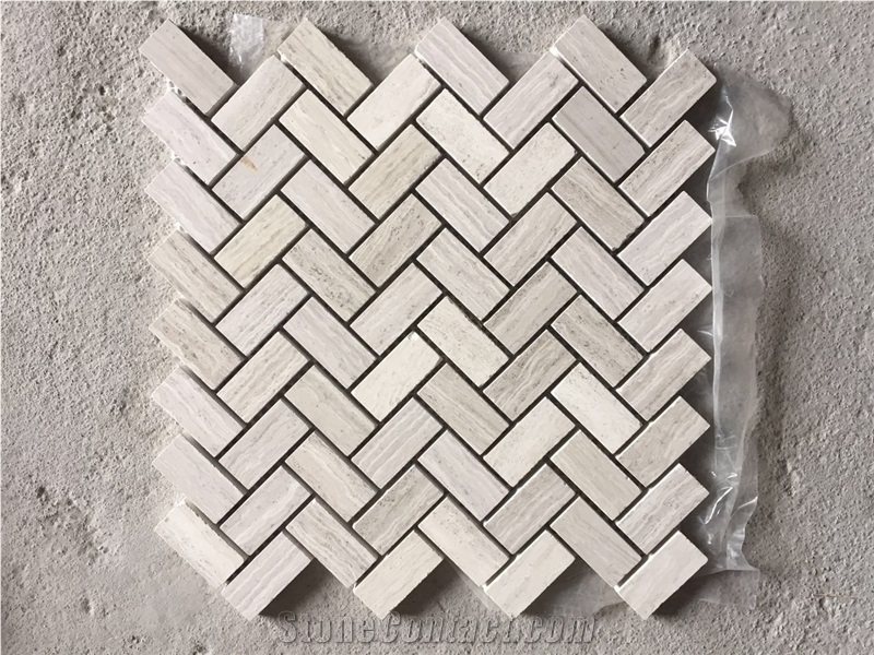 Chip Marble Mosaic Design Wood Herringbone Backsplash Tile