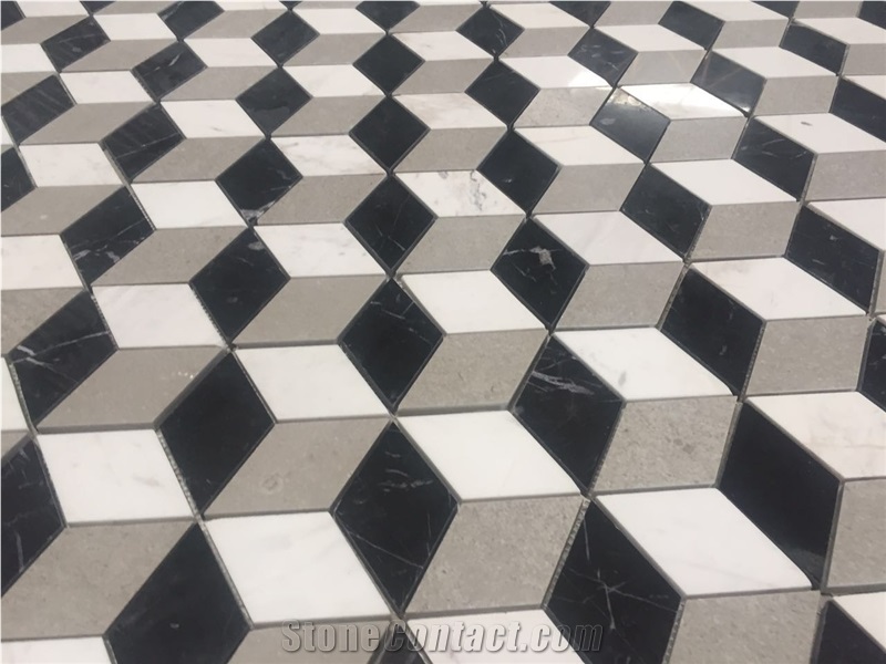 Cinderella Hexagon Floor Mosaic 3D Pattern Bath Design Tile