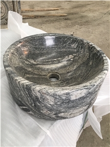Grey Stone Bathroom Round Wash Basin G302 Drop-In Farm Sink 