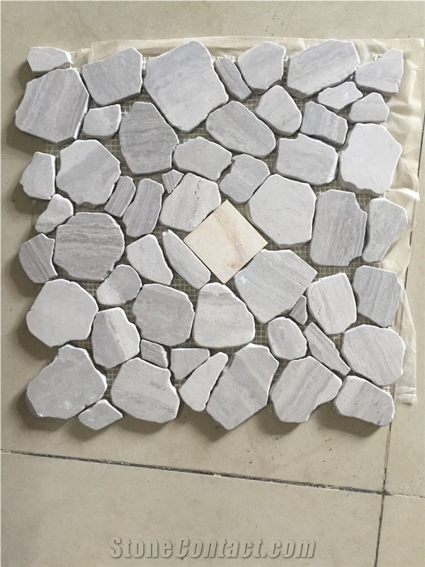 Grey Tumbled Pebble Floor Mosaic Design Tile White Wooden
