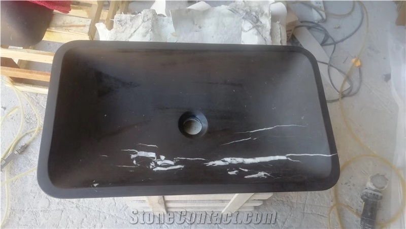 honed black marble bathroom vessel sink nero marquina basin 