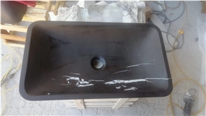 honed black marble bathroom vessel sink nero marquina basin