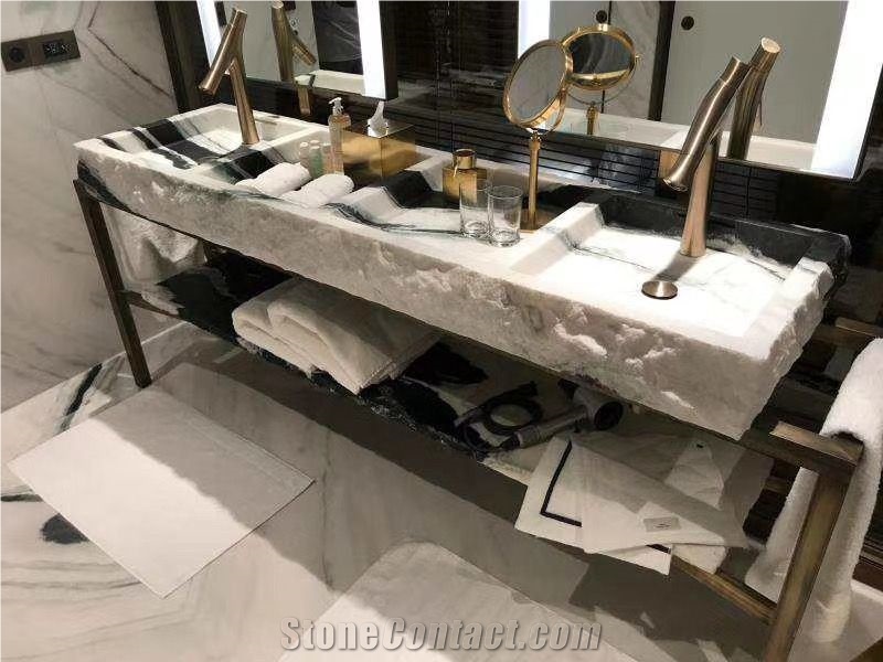 integrated marble bathroom wash sink basin panda white sink