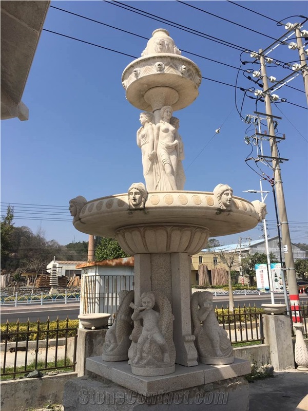 limestone water featured sculptured outdoor garden fountain 