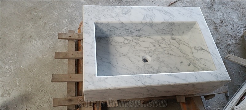 marble bathroom drop-in sink arabescato mossa square basin