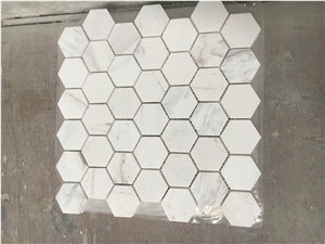 Marble Hexagon Bathroom Floor Mosaic Volakas Backsplash Tile