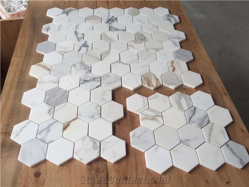 Marble Hexagon Bathroom Floor Mosaic Volakas Backsplash Tile