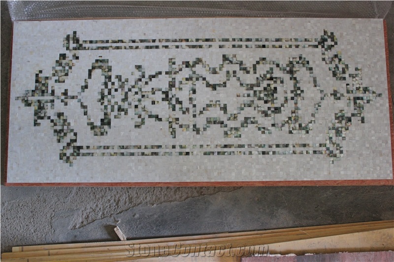 Mother Of Pearl Mosaic Waterjet Medallion Floor Rosettes 