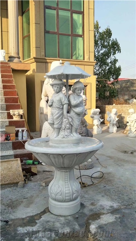 Sculptured Marble Angles Water Fountain Stone Garden Feature