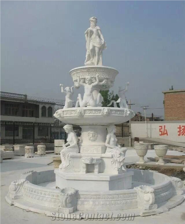 sculptured outdoor marble fountain white stone water feature