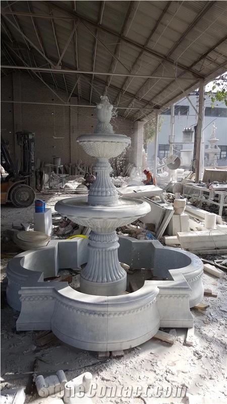 Sculptured White Marble Indoor Water Featured Stone Fountain