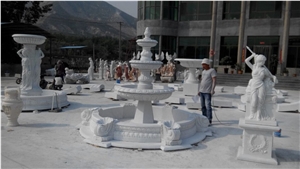 sculptured white marble water featured indoor fountain