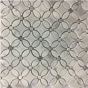 Stone Mosaic Pattern Design Carrara Waterjet Backsplash Tile