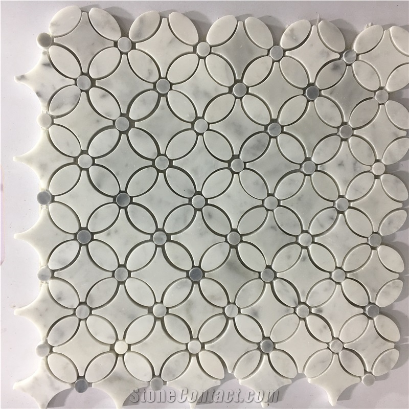 Stone Mosaic Pattern Design Carrara Waterjet Backsplash Tile