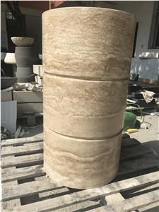 travertine pedestal bathroom wash basin round stone sink