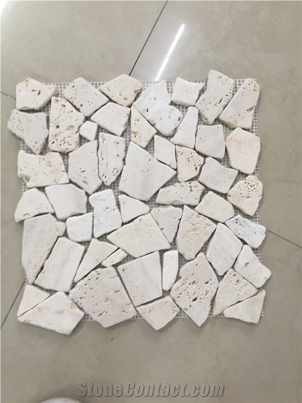 Tumble Travertine Pebble Mosaic Bathroom Floor Design Tile