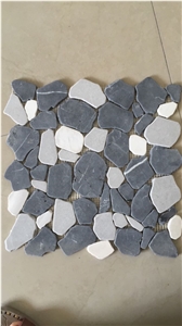 Tumbled Nero Marquina Bathroom Floor Pebble Mosaic Tile