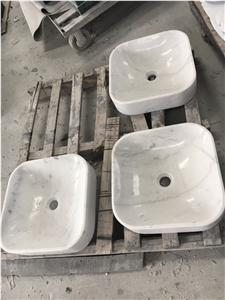 white marble bathroom wash basin statuario stone square sink