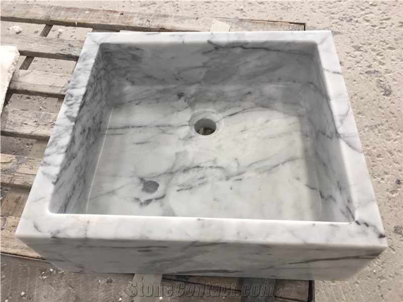 white marble bathroom wash basin statuario stone square sink