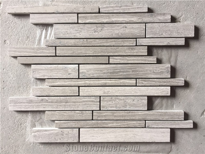 Wood Marble Linear Strips Kitchen Backsplash Mosaic Tile