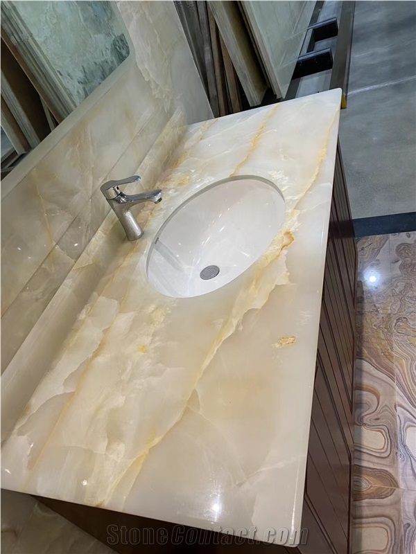 yellow onyx residential bathroom countertop amber vanity top