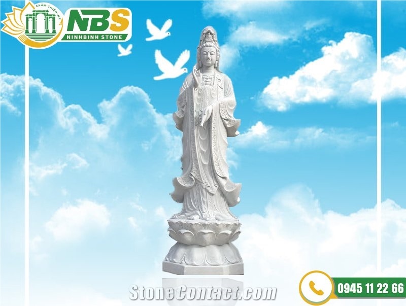 Buddha Statue Carved Guanyin white stone NBS-TQA250