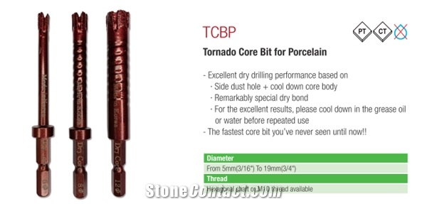 TCBP Tornado Core Bit for Porcelain, Sintered Stone, Ceramic