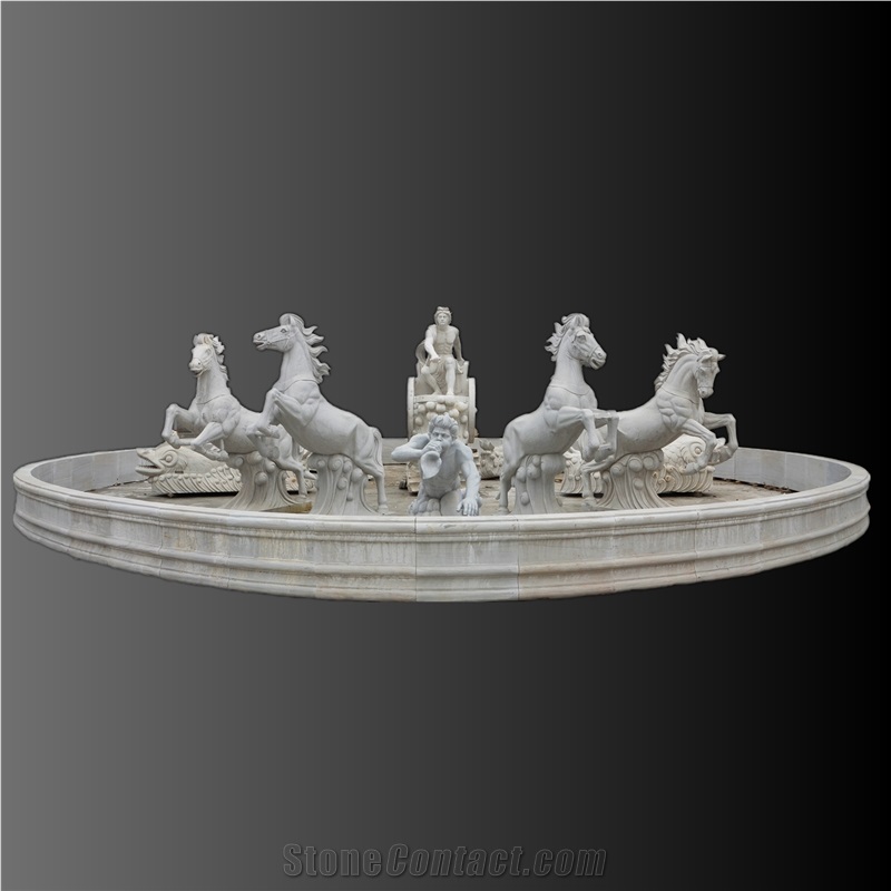 Apollo horses marble sculpture large fountain 004