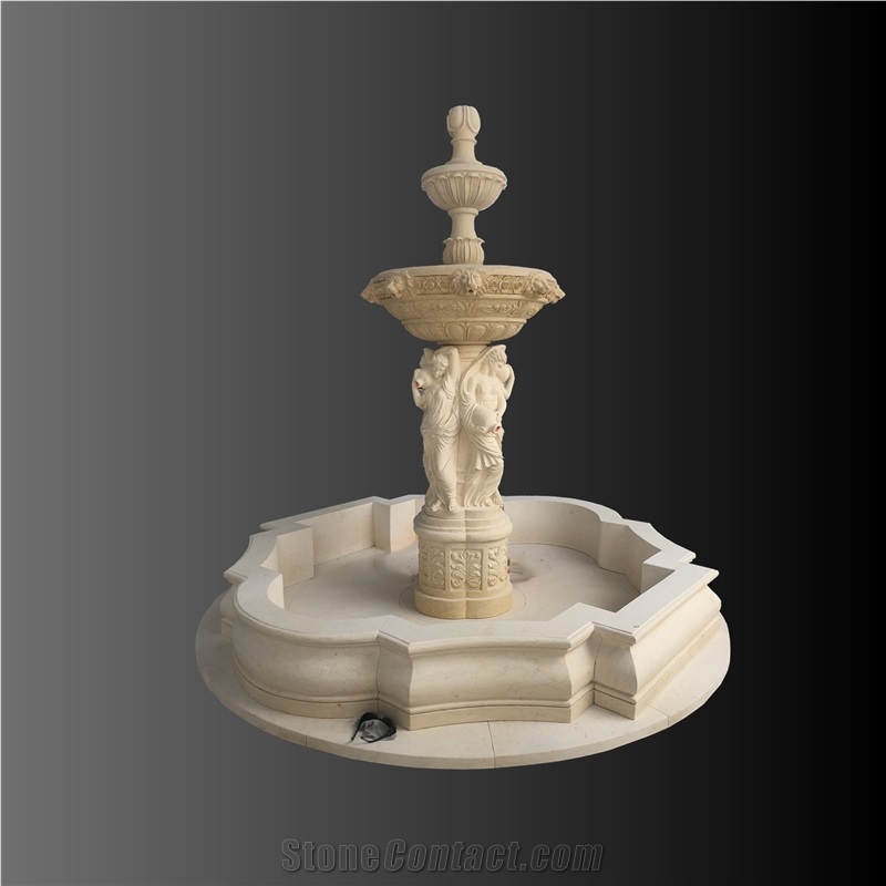 Beige marble sculptured large fountain