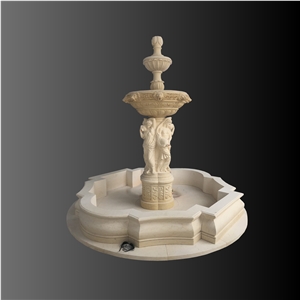 Beige marble sculptured large fountain
