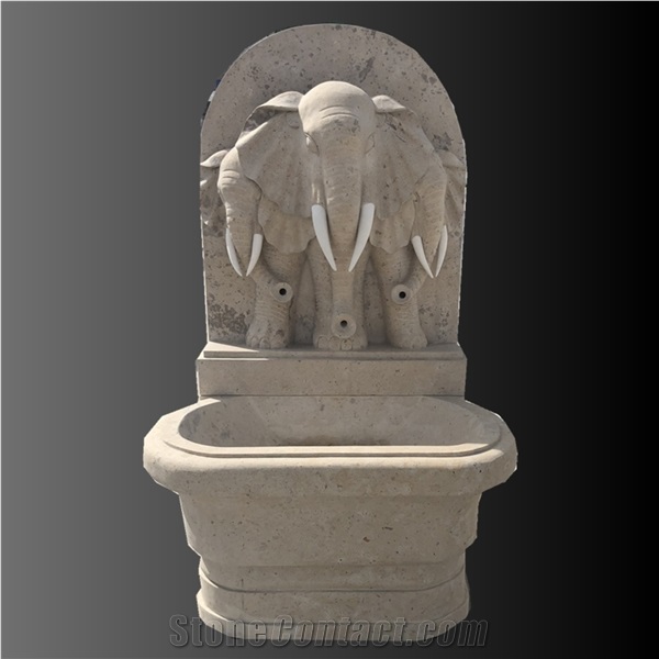Elephant stone carving wall fountain 009