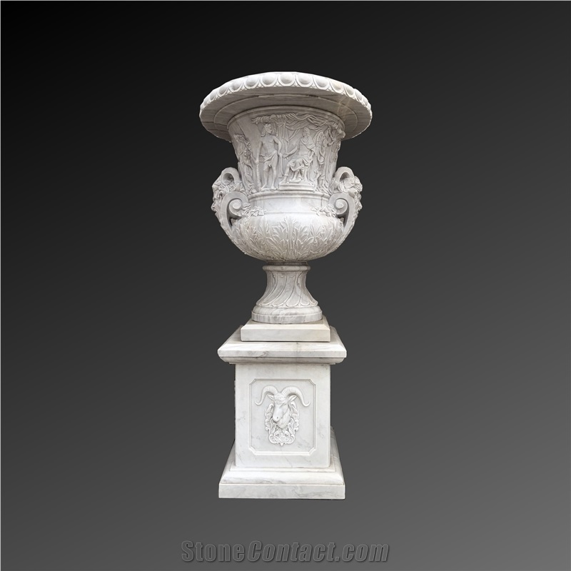 Large white marble carving flower pot 003