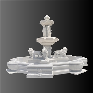 White marble lion carving large fountain