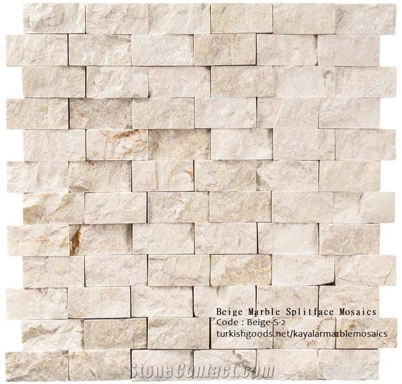 Travertine splitface stone mosaics 2-5x5cm set on fiber mesh