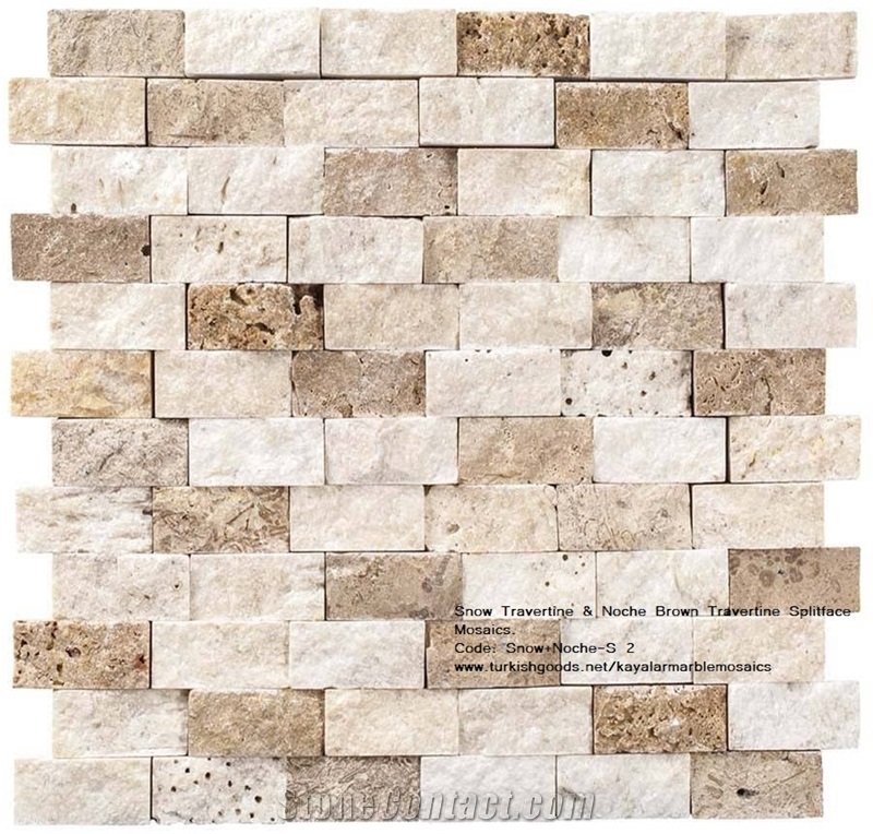 Classic And Noche Travertine Splitface Stone Mosaics 2-5X5cm