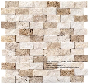 Classic And Noche Travertine Splitface Stone Mosaics 2-5X5cm