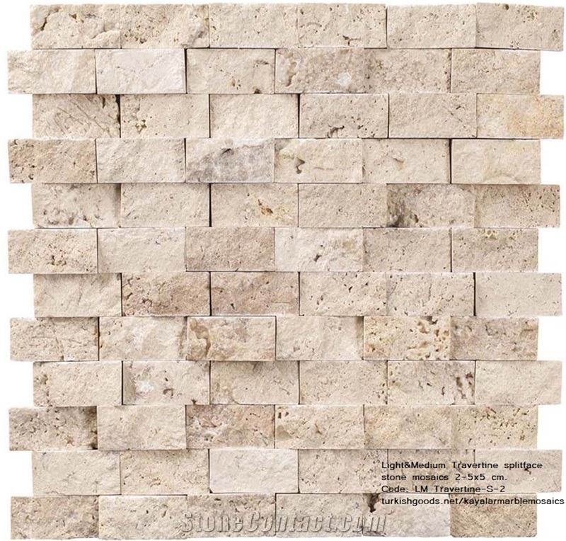Classic Travertine Light Splitface Stone Mosaics 2.5X5 Cm.