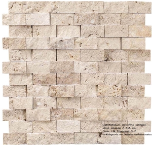Classic Travertine Light Splitface Stone Mosaics 2.5X5 Cm.
