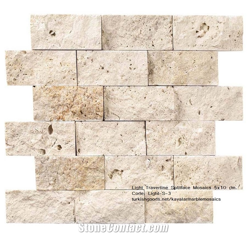 Light & Mid Tones Travertine Splitface Stone Mosaics 5X10 Cm