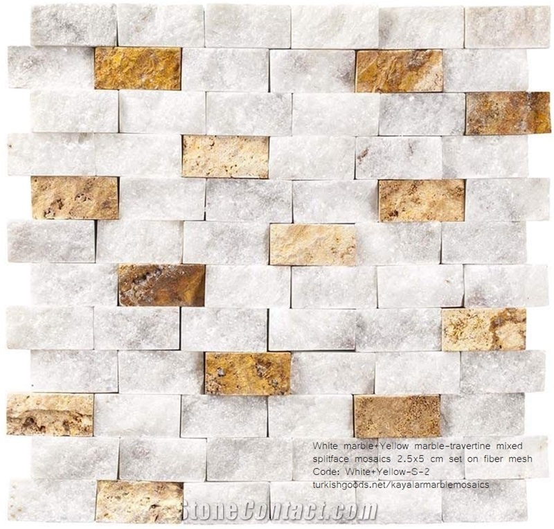 White&Yellow Marble & Travertine Splitface Mosaics 2-5X5 Cm.