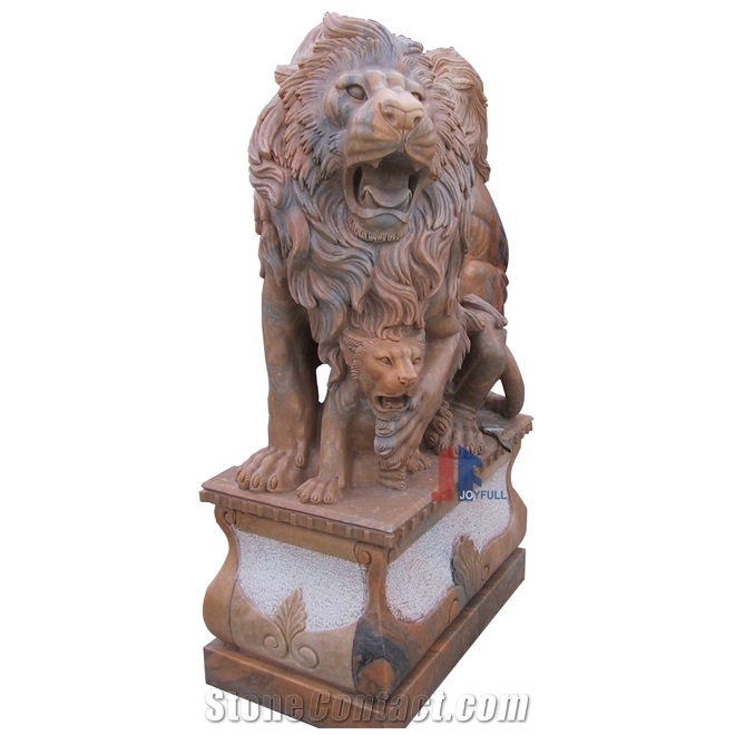 Yellow Animal Lion Sculpture, Marble Lion, Lion Carving