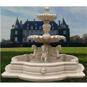 Large Beige Marble Fountain Horse Sculpture For Outdoor