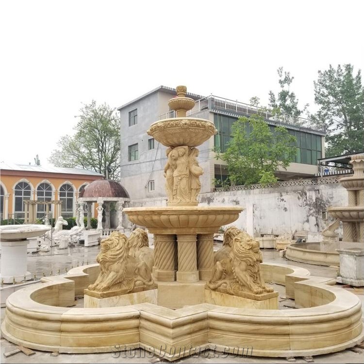 Large  Beige Marble Fountain Horse Sculpture For Outdoor 