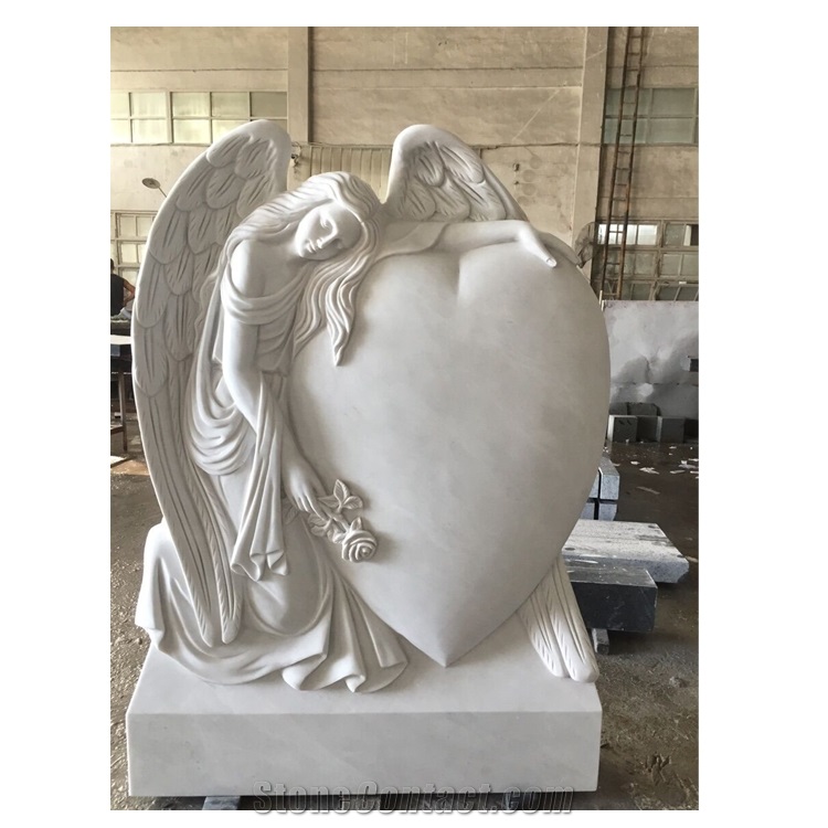  White Marble Heart-shaped Angel carving Tombstones Design