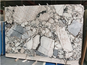 Blue Breccia Marble Slab Glossy Hotel Lobby Floor Tiles