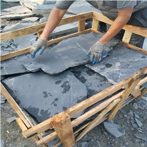 China crazy black slate tiles paver random flagstone
