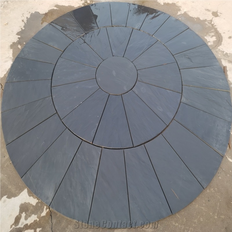 Round Black Yellow Slate Cultural Stone Tiles Pavers
