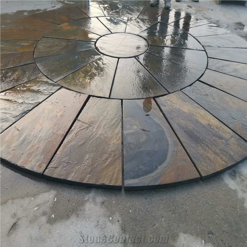 Round Black Yellow Slate Cultural Stone Tiles Pavers