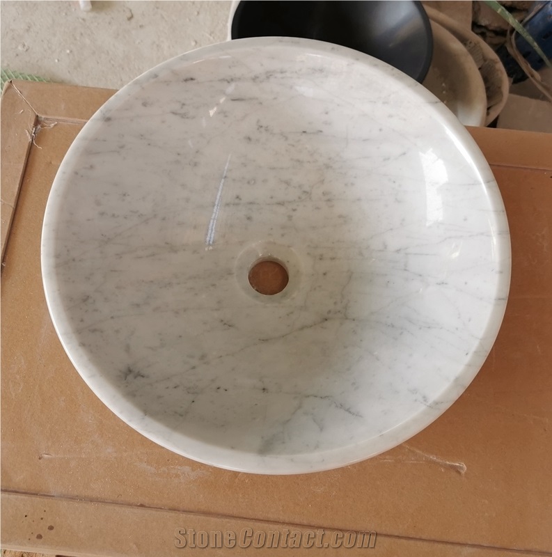 Carrara White Marble Round Wash Basin