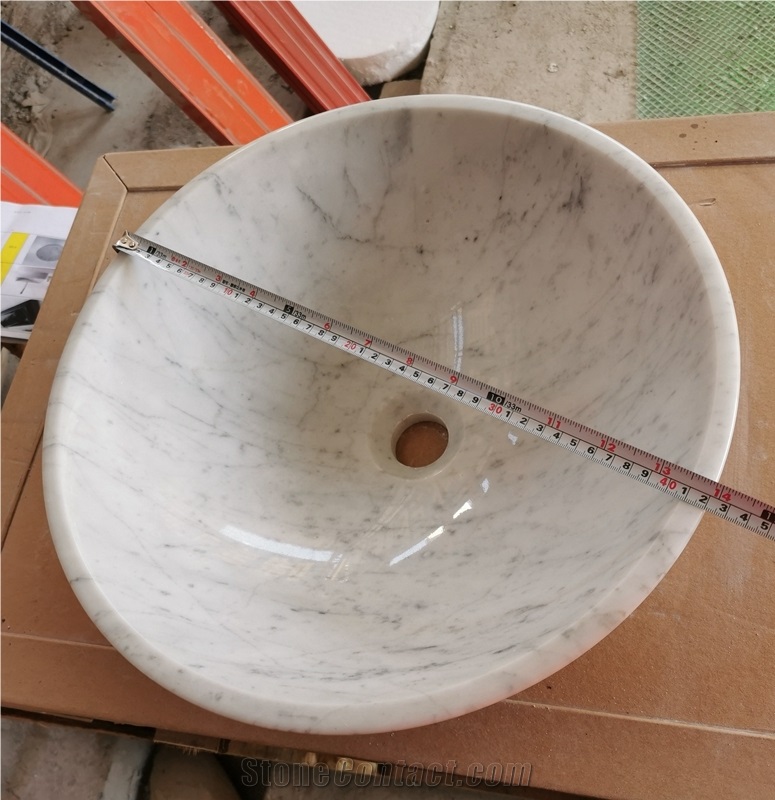 Carrara White Marble Round Wash Basin